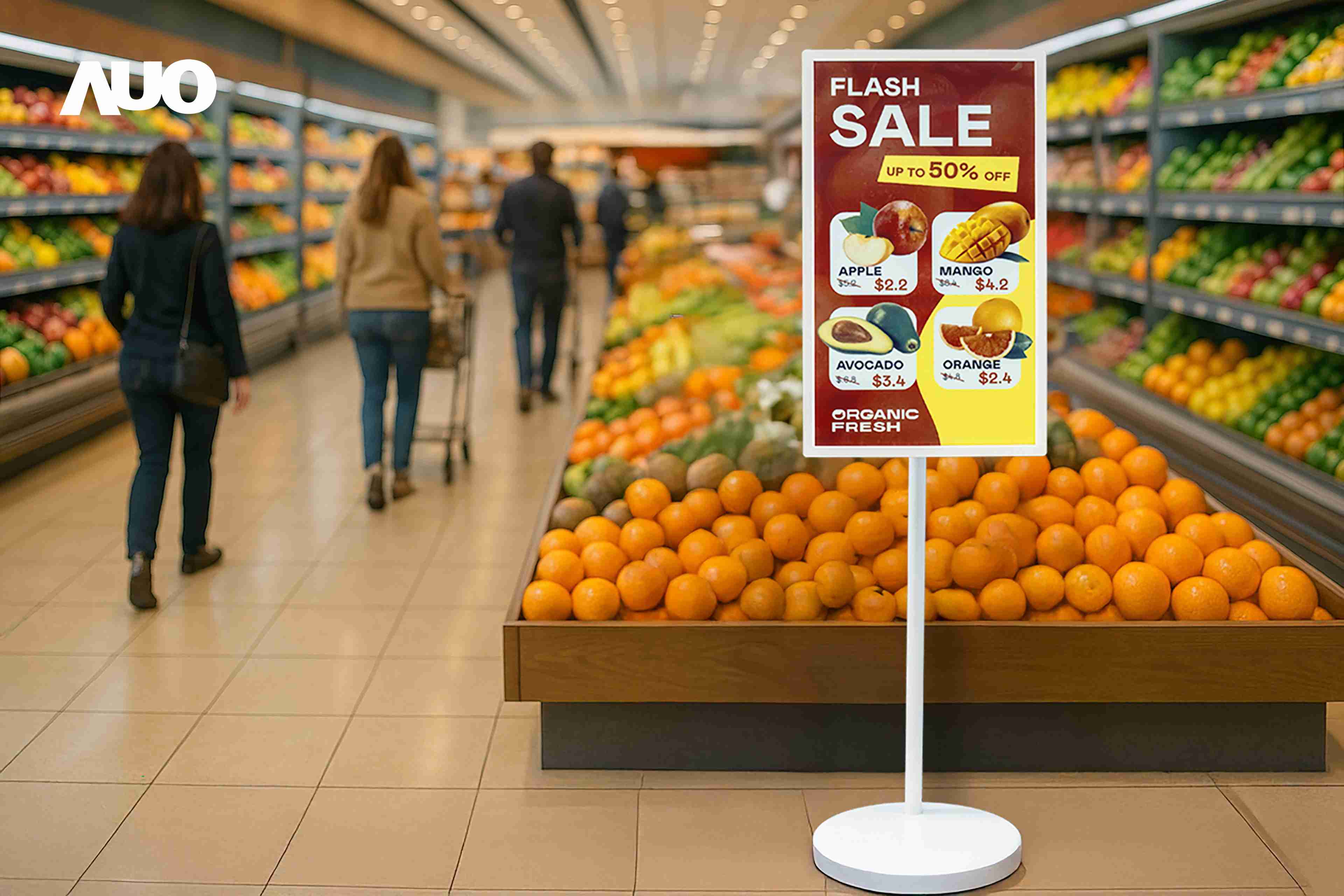 达擎首亮相低功耗、、全彩的〝aecoPost电子纸解决方案〞，，，，仅在更新画面时需要微量的电力驱动，，无需布建电线的便捷设计，，，使其可灵活应用、、随意置放，，，，并可透过云端或行动装置app，，，轻松管理及排程广告内容，，晋升店头营销利器。。。